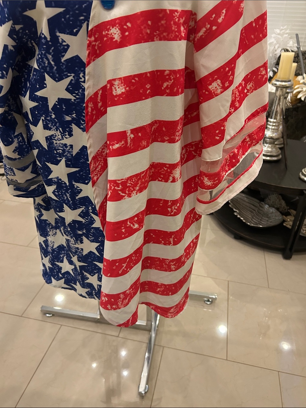 USA Flag Print Cape Jacket - Red, White & Blue